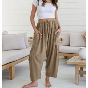 Tarse Wide Leg High Rise Linen Pants Medium